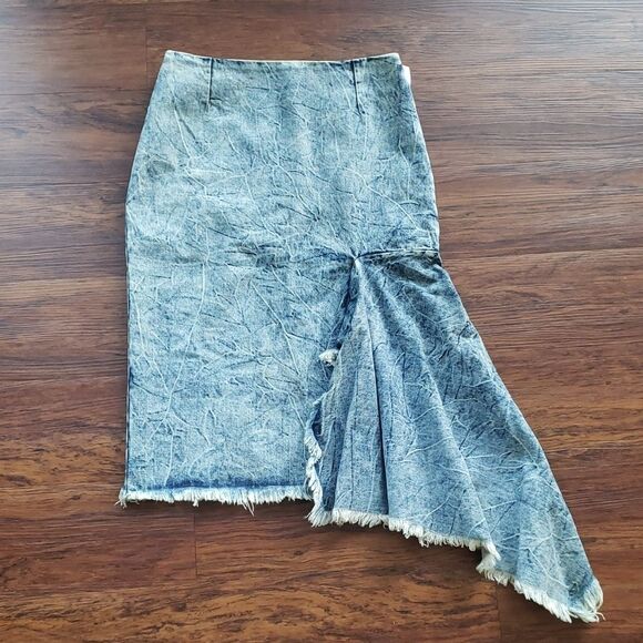 Balenciaga Blue Edgy Feminine Old Money Quiet Lux Godet Acid Wash Skirt Size 40 - Picture 2 of 10